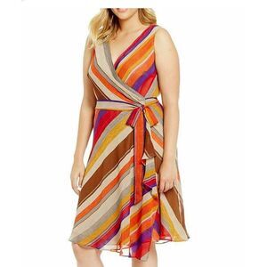 LAUREN Ralph Lauren Variegated Stripe wrap dress Georgette 16W serape